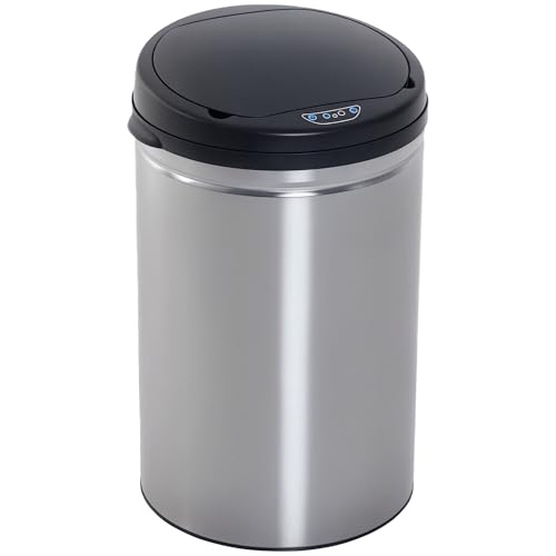 HOMCOM Pattumiera con sensore di Movimento Automatico, 30 l, Contenitore in Acciaio