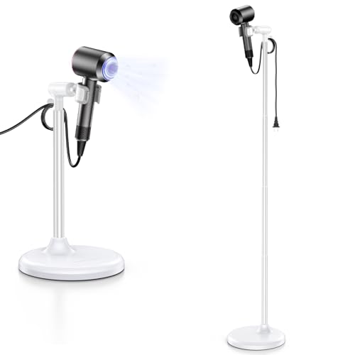Lazstand Hands-Free Hair Dryer Stand for Blow Dryers Hairdryer Holder for Families & Pet Grooming Bathroom Use Hair Dryer Holder with Anti-Slip Stable Base Adjustable Height 16.7 - 50 Inch