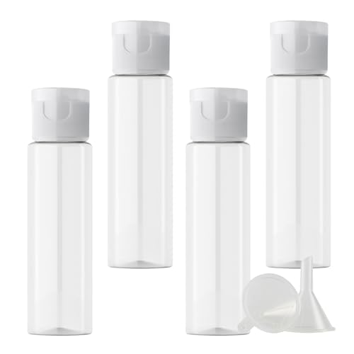 PQPAUTY 4 Piezas 30ml Recargable Transparente de plástico Botellas con Tapa Abatible Transparente Botellas para lociones como cremas hidratantes jabones líquidos champús geles