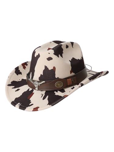 GORGLITTER Women's Cowboy Hat Cow Print Western Trendy Metal Bull Hatband Party Cowgirl Hats Vacation 2026 Cow Pattern One Size