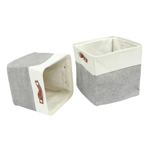 IMIKEYA 2 piezas Cesta Plegable para Ropa y Juguetes Unidades Cesta Organizadora Multifunción Tela con Asas de Piel Almacenamiento Doméstico para Dormitorio y Baño