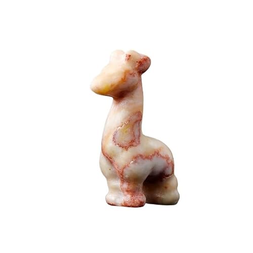HUFFA Natural Crystal Fawn Carving - Handcrafted Decorative Stone Figurine for Home Decor(RedGrid)