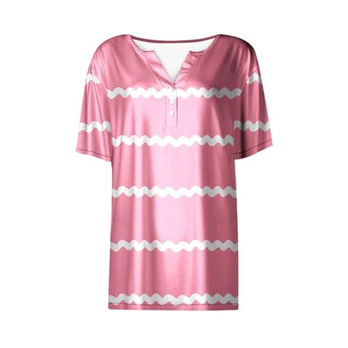 Ebay Gift Card Email Delivery,Tee Shirts Womens Women\'s Fashion Casual Striped Wavy Button Short Sleeve Top T Shirt Long Womens (Pink-3, M) - Thumbnail 2