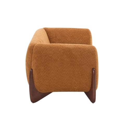 Image of Upholstered 3 Seater Sofa Three Seater Sofa with Wooden Legs for Living Room Hotels & Offices (Two Seater Boucle Camel)