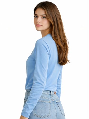 Image of JUNEBERRY Pure Cotton Round Neck Regular Fit Core Fashion Solid Full Sleeve T-Shirt for Women & Girls (Colors: Black, Cork, Green, Navy, Swanwhite & White)