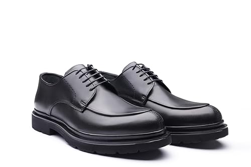 Image of Men's Black Leather Derby Shoes - Handmade Premium Design with Lightweight Comfort Sole