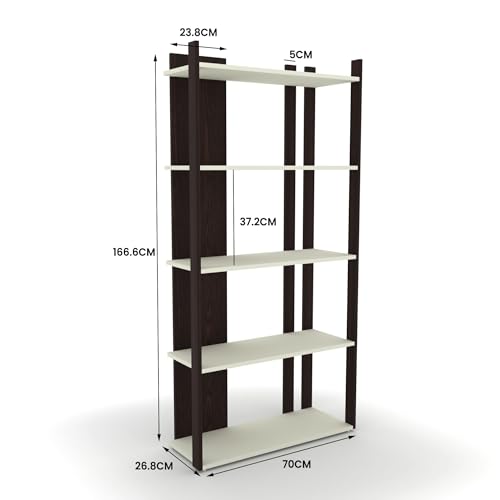 Image of ESTANTERIA Cuadrito Book Shelf Wooden Engineer Wood Book Rack for Study Room 5 Tier Corner Rack Storage Organizer Modern Book Display Showcase Stand for Library, Living Room,Office(Wenge & White)