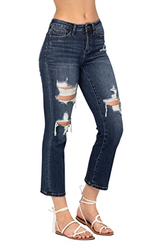 Judy Blue Women's Mid-Rise Ripped Cropped Straight Leg Jeans 885172