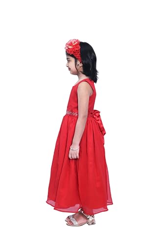 Image of Ripening A-Line Red Satin Poly Chiffon Dress for Stylish Little Girls Gown