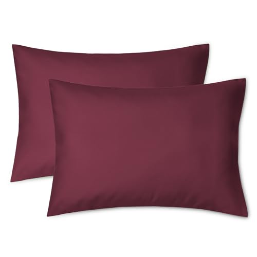 Image of EXQ Home Toddler Pillowcases Zippered 13x18 Travel Pillow Case Set of 2, Small Pillow Case Fits Baby Pillow Sized 12x16, 13x18, Kids Pillowcases 2 Pack Machine Washable (Burgundy)