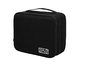 SoloTravel Portable Zippered Double Layer Electronics & Gadget Accessory Travel Storage Organizer Bag for USB Cables, Charger, HDD, Power Bank -Black