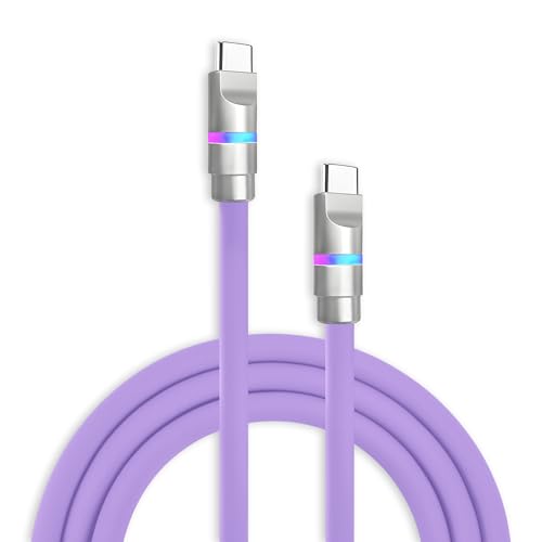 Image of chubbycable 100W USB C to C Cable with LED Light, Light Purple, 8.5 FT | 45,000+ Bend Tested, 480Mbps Data Transfer, E-Marker Safety Chip, 6mm Extra Thick, Tangle-Free Design