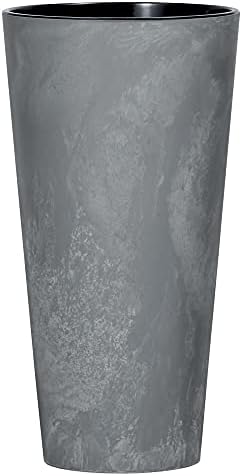 URBNLIVING 2 X Large Tall Concrete Effect Flower Plant Pot Indoor Outdoor Garden Patio Planters (Grey, 265mm Square)