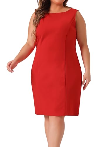 Image of Agnes Orinda Plus Size Sheath Dress for Women Sleeveless Boat Neck Casual Straight Pencil Work Dresses