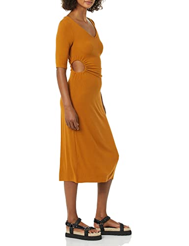 Image of Amazon Essentials Women's Fine Rib V Neck Side Cut-Out Midi Dress (Previously Daily Ritual)