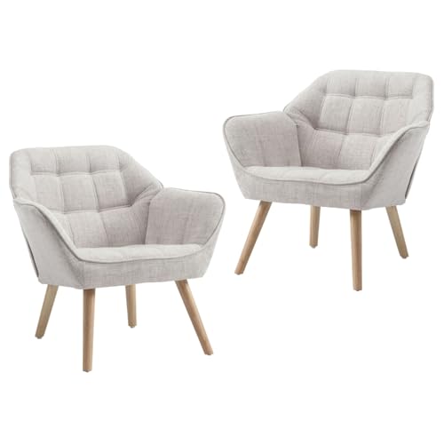 Ya-Home Akzentstuhl Sessel 2er Set, Gepolsterter Armlehnstuhl Lesestuhl mit Holzbeinen aus Leinen, Lesestuhl Einzelsofa Fernsehsessel für Wohnzimmer Schlafzimmer Lounges, Beige Ya-Home Akzentstuhl Sessel 2er Set, Gepolsterter Armlehnstuhl Lesestuhl mit Holzbeinen aus Leinen, Lesestuhl Einzelsofa Fernsehsessel für Wohnzimmer Schlafzimmer Lounges, Beige