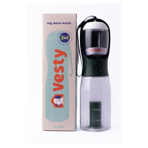 Botella para Perros VESTY Pets 3en1 Color Verde de 600ml para Agua, Comida y Bolsa de residuos. No acepte imitaciones. Calidad Vesty Pets. Fabricado con Materiales reciclables
