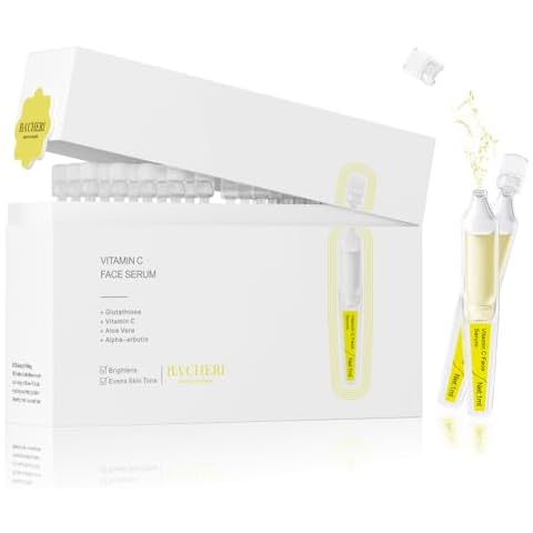 BACHERI Vitamin C Serum for Face with Hyaluronic Acid, Glutathione, Organic Aloe Vera, Hydrating & Brightening Serum, Dark Spot Remover, Anti Aging Facial Serum, 30 Ampoules Cover