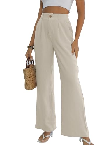 Fakanhui Women's Cotton Linen Wide Leg Pants High Elastic Waist Casual Business Work Trousers