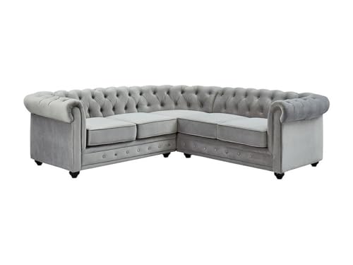 Vente-unique - Canapé d'angle en Velours Chesterfield - Gris Clair