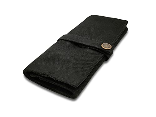 Image of Funny live Pure Color Pen Pencil Wrap Pencils Roll Holder,Simple Retro Style Pen Pouch Bag Coloring Pencils Organizer Holder Colored Pen Paint Brush Storage Pouch (Black)