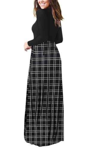 Image of AUSELILY Womens Long Sleeve Maxi Dress Casual Empire Waist with Pockets | Versatile year round long dress for spring, fall, winter, available in floral prints and solids