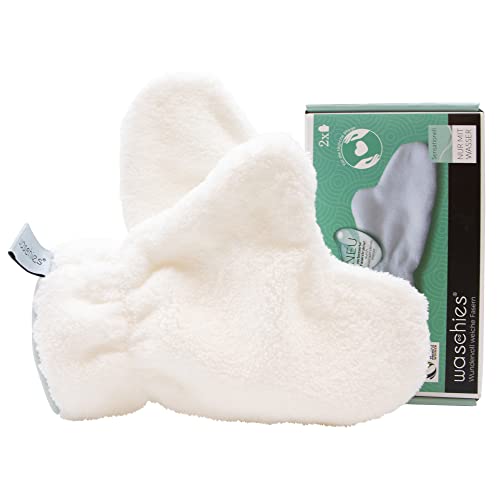 waschies® Waschhandschuhe 2er Set für Erwachsene und Kinder | Feinster Fasermix aus Mikrofaser und Viskose, schonende und gründliche Reinigung | Umweltfreundlich und nachhaltig nur mit Wasser Cover