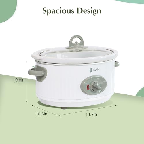 Image of 4.0 Quart Slow Cooker with Ceramic Nonstick Coating, 3 Heat Settings, Cool Touch Handles, Safe Tempered Glass Lid, Dishwasher Safe for Easy Cleanup, Ivory White
