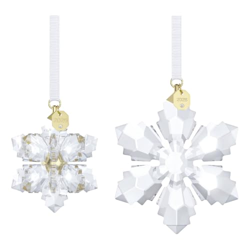 Image of Swarovski Annual Edition 3D Ornament Set 2026, Crystal Snowflake, Clear, Star Shape, 2 Piece Collectible Holiday Decoration, Amazon Exclusive