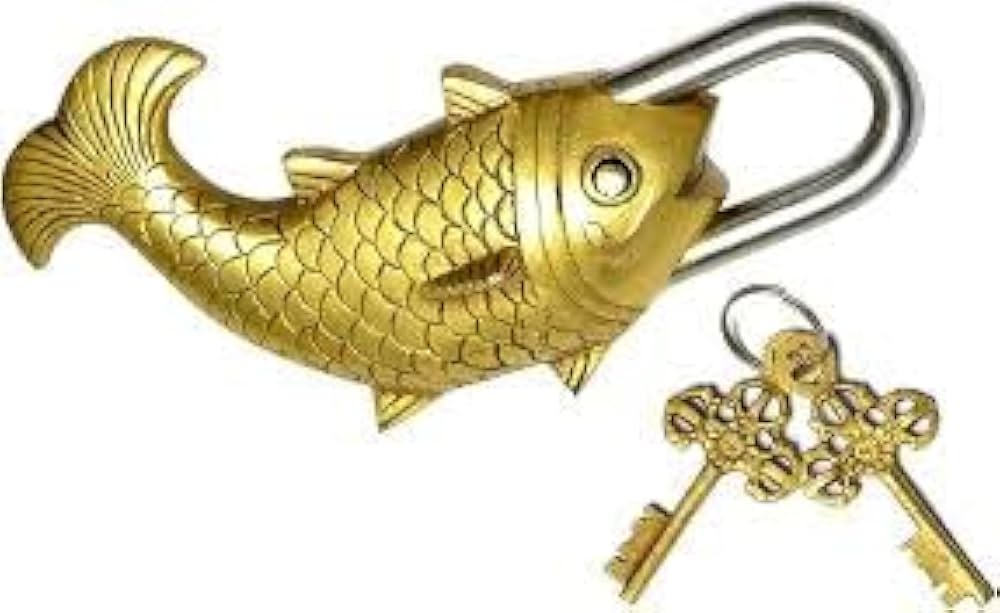 Amazon.com: PARIJAT HANDICRAFT 實用黃銅美麗掛鎖帶兩把鑰匙魚