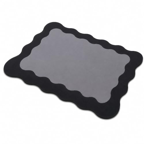 Image of Luxe Home International Dish Dry Mats for Kitchen Counter, Rubber Quick Dry Mat for Kitchen Utensils, Wavy Border Pattern Smooth Absorbent Placemat, 35x55 cm, Dark Grey, Pack of 1
