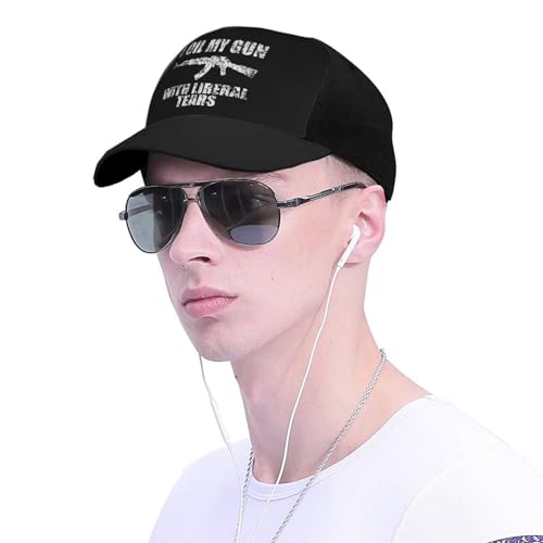 I Oil My Gun with Liberal Tears Bonnets Curved Brim Mesh Baseball Cap Casual Sun Hat Unisex4