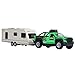 Pickup Truck Trailer Towing Toy Camper 2 in 1 Playset RV Motorhome Toys for Boys Diecast Model Car Metal Pull Back Toy Cars 1/36 Scale SUV Doors Open Light Sound Kids Birthday Gifts, Green