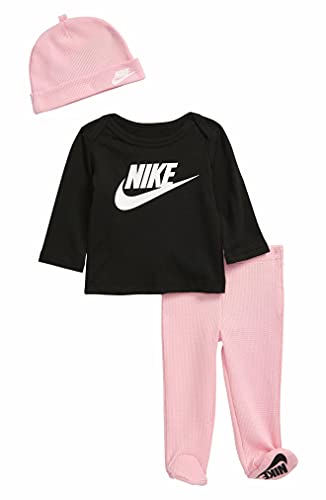 Image of Nike Baby`s Preemie Futura Shirt, Footed Pant, and Hat 3 Piece Set (Pink(P6G850-A8F)/Black, 3 Months)