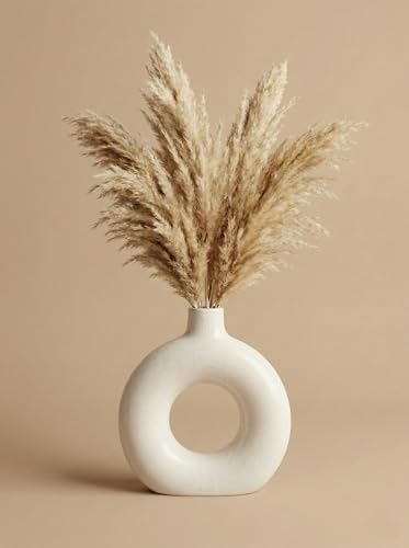 Image of Ceramic Donut Vase Modern Flower Vase | Decorative Centerpiece Vase for Pampas Grass Dried Flowers | Minimalist Home Office Table Decor | Handcrafted Gift (9 Inch (Pack of 1))