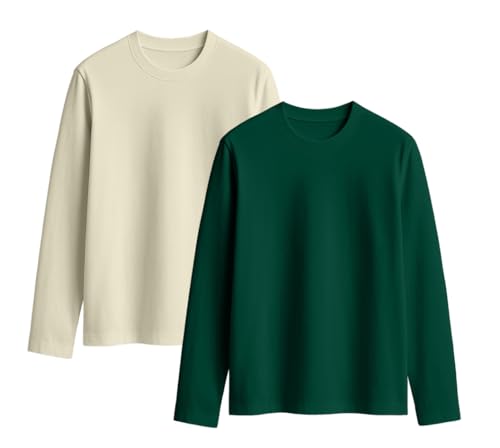 Image of JUNEBERRY Cotton Round Neck Regular Fit Solid Core Full Sleeve T-Shirt Combo for Women & Girls (Pack of 2) (Available Colors: Black, White, Navy, Green,Swanwhite & Cork)