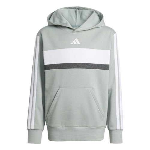 adidas Unisex Kinder Seasonal Essentials TIBERIO 3 Stripes Fleece Hoodie, Wonder Sage/White/Dark Grey Heather, 13-14 Years