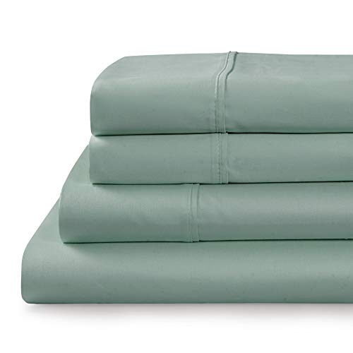 TRANQUIL NIGHTS - 500 Thread Count 100% Supima Cotton Bed Sheet Set, Damask Stripe Aqua Twin Size Sheets Set 3-Piece, Soft & Silky Sateen Stripe Weave, Deep Pocket Sheets to Fit Upto 18" Mattress