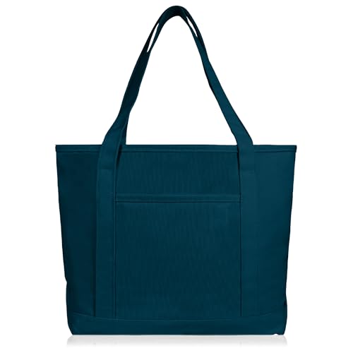 Dalix 20" Solid Color Cotton Canvas Shopping Tote Bag in Navy Blue2
