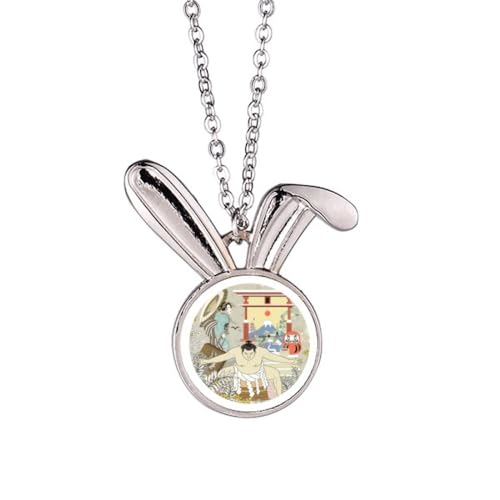 Collier lapin japonais ukiyo-e aux finitions d'art gravées