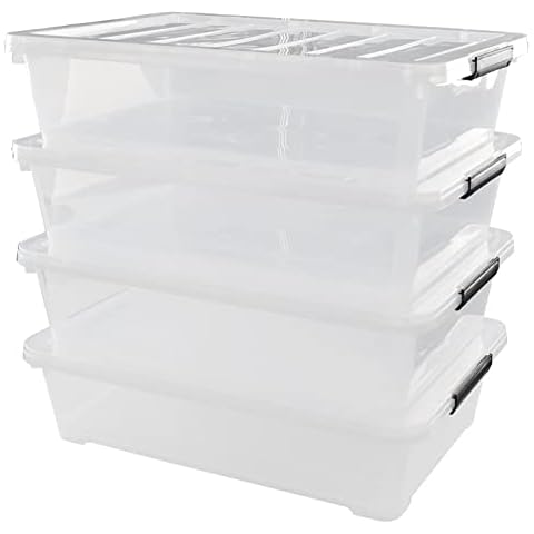 AnnkkyUS 40 Quarts Under Bed Storage Boxes with Wheels, Large Plastic Shallow Tote Bins Set of 4 Cover