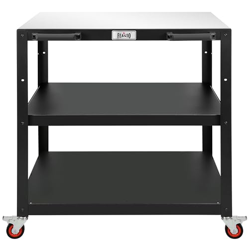 Feasto 36''x 24'' Heavy-Duty Outdoor Pizza Oven Table, 304 Stainless Steel Grill Table with Lockable Wheels for Pizza Ovens & Griddles, 3-Shelf Prep Table for Deck, Patio BBQ & Parties
