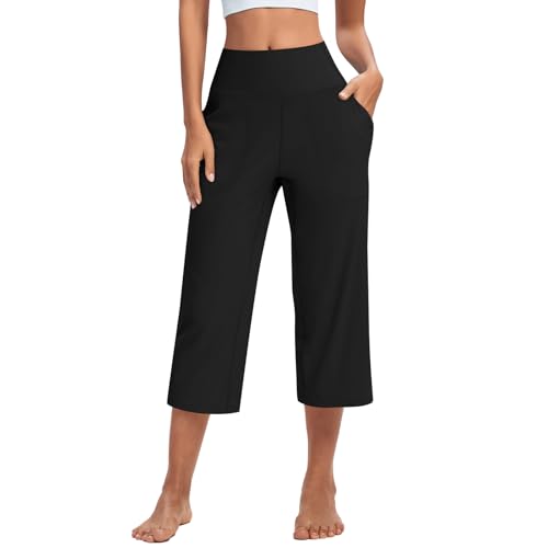 Capri Yoga Pants for Women Stretch High Waisted Wide Leg Pull on Capris Workout Athletic Work Pants with Pockets4