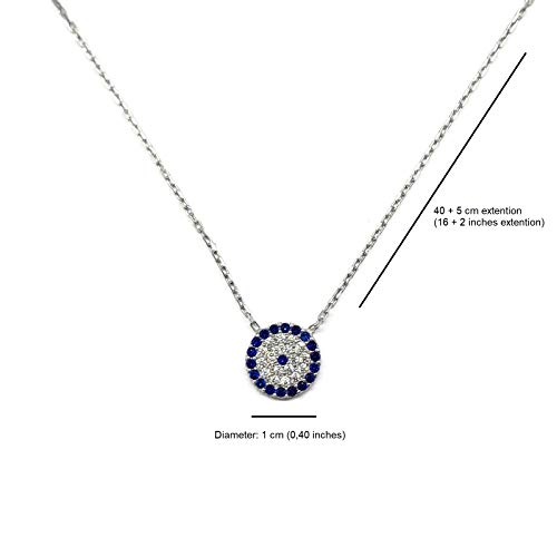 MYSTIC JEWELS - 925 Sterling Silver Necklace with Turkish Eye Necklace - Round with Cubic Zirconia2