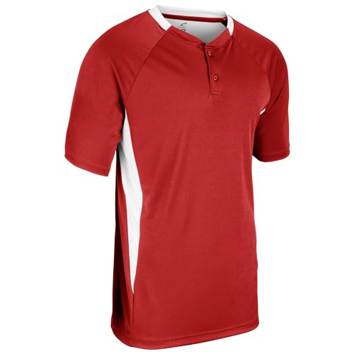 Champro Clean Up 2 Button Baseball/Softball Jersey, Youth Large, Scarlet, White