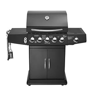 Multifunctionele barbecue Gas- en houtskoolbarbecue, gasfornuis, zwarte gasbarbecue for buiten, vijf branders…