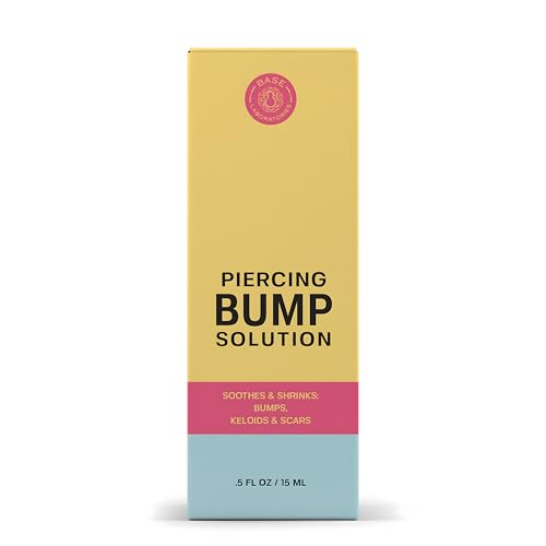 Image of BASE LABORATORIES Piercing Bump Solution & Keloid Bump Removal | Soothing Piercing Aftercare for Piercing Bumps & Keloid Scar Removal | Ear & Nose Keloid Bumps Piercing Aftercare Solution Oil | 0.5 oz