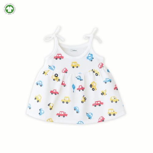 Image of Kidbea Cotton Baby Dress for Girls | Soft Sleeveless Summer Dress for Girl | Cute Printed Newborn Baby Muslin Frocks with Tie-Up Closure