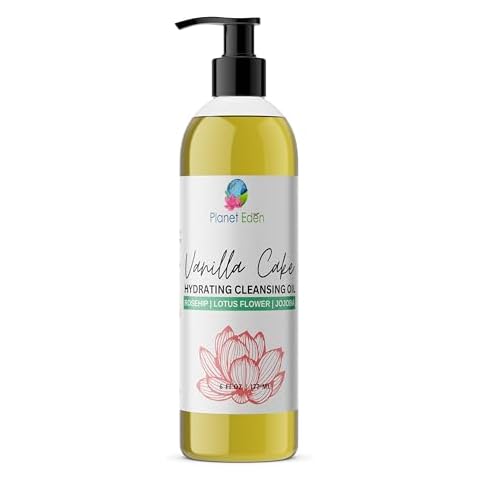 Planet Eden Vanilla Cake Hydrating Cleansing Oil - Natural Hydration - Gentle Oil Based Cleanser with MCT, Jojoba, Rosehip and Vanilla Oil - Does not strip or dry out skin - Leaves Skin Ultra Soft - Cover