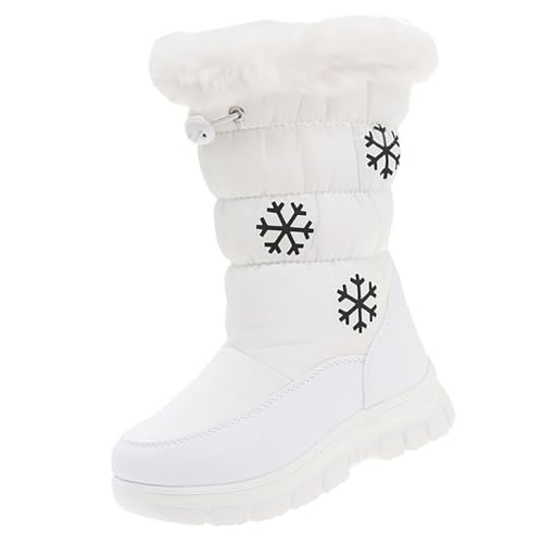 Boys Girls Mid Calf Snow Boots Warm Cozy Anti-Slip Faux F𝘂r 𝗟ining Insulated Shoes for Little/Big Snow Slide for Kids